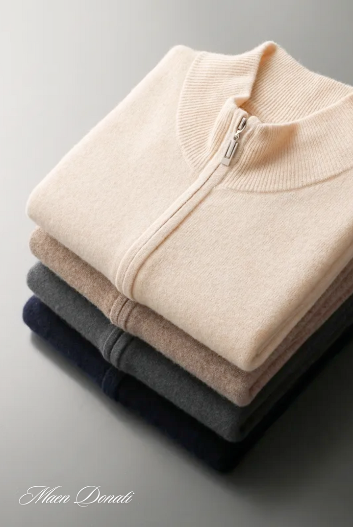 Comfortable Wool Men's Cardigan - Elias-Beige-S-Nora Luxe