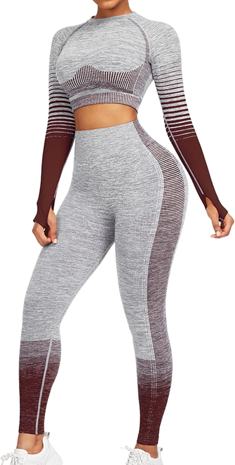 Comfortable Yoga Set - SparkFit-Long Sleeve Brown-S-Nora Luxe