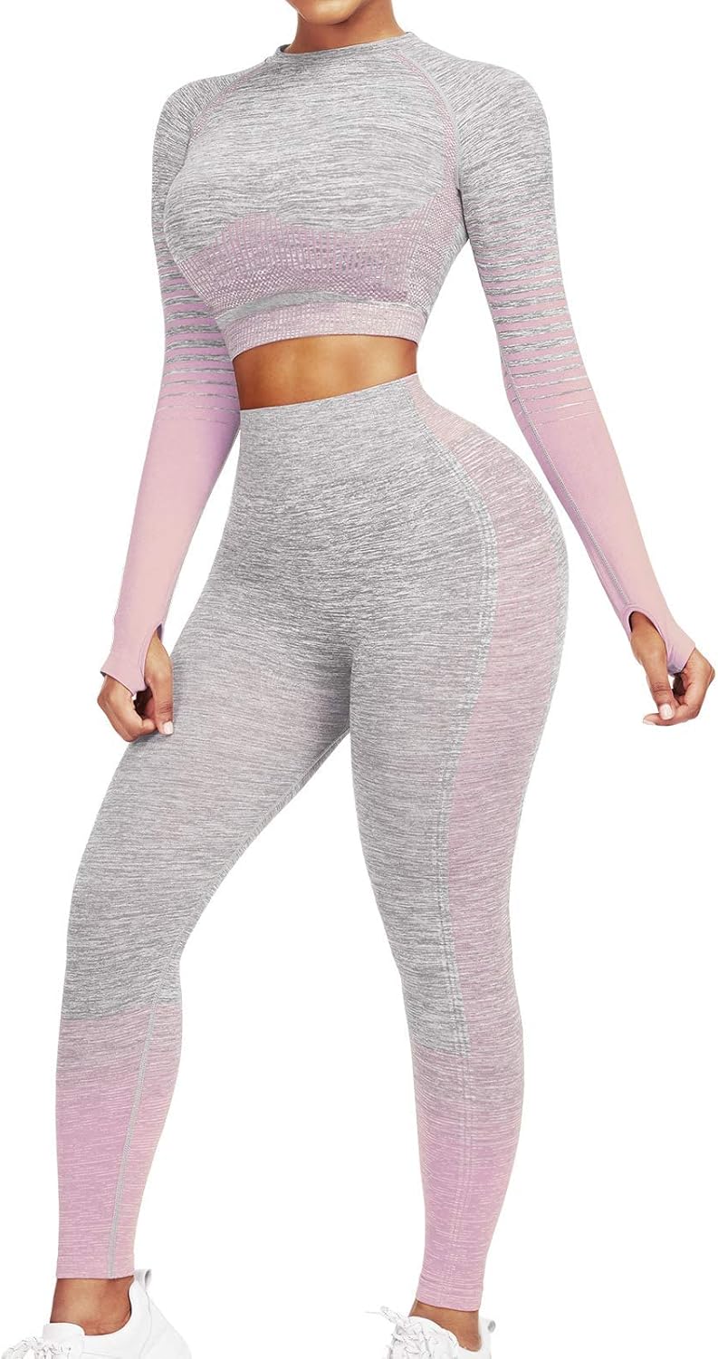 Comfortable Yoga Set - SparkFit-Long Sleeve Gray-S-Nora Luxe