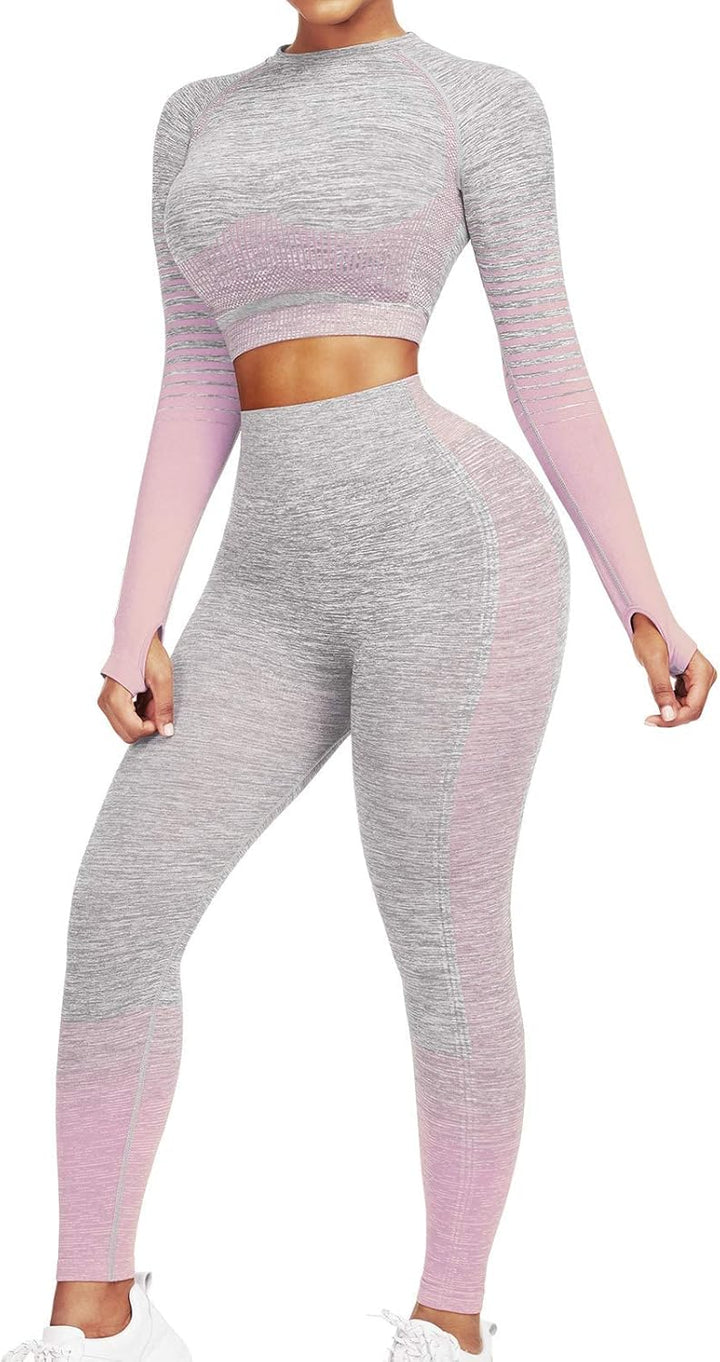 Comfortable Yoga Set - SparkFit-Long Sleeve Gray-S-Nora Luxe