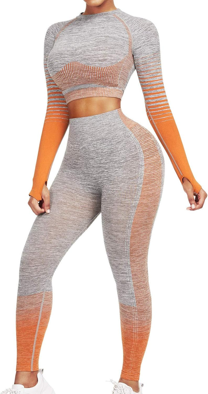 Comfortable Yoga Set - SparkFit-Long Sleeve Orange-S-Nora Luxe
