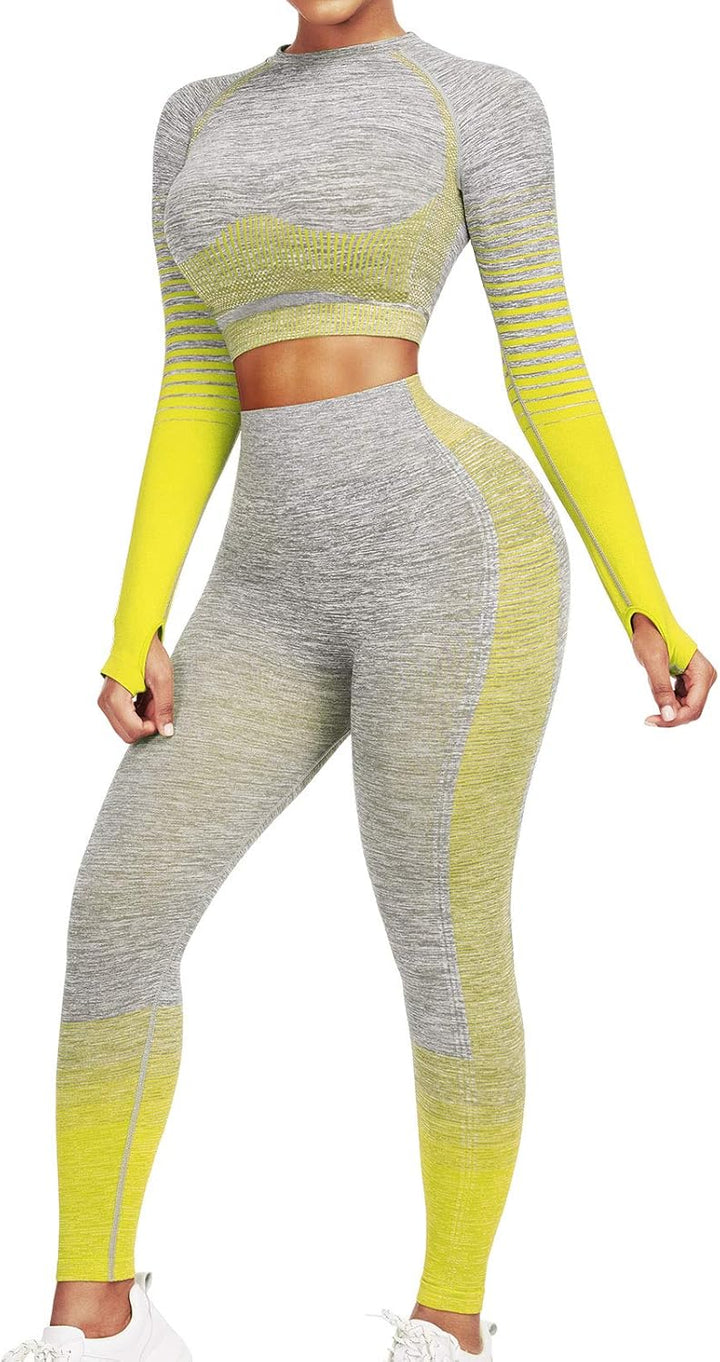 Comfortable Yoga Set - SparkFit-Long Sleeve Yellow-S-Nora Luxe
