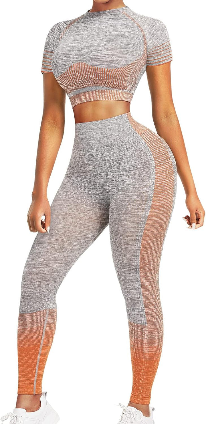 Comfortable Yoga Set - SparkFit-Short Sleeve Orange-S-Nora Luxe