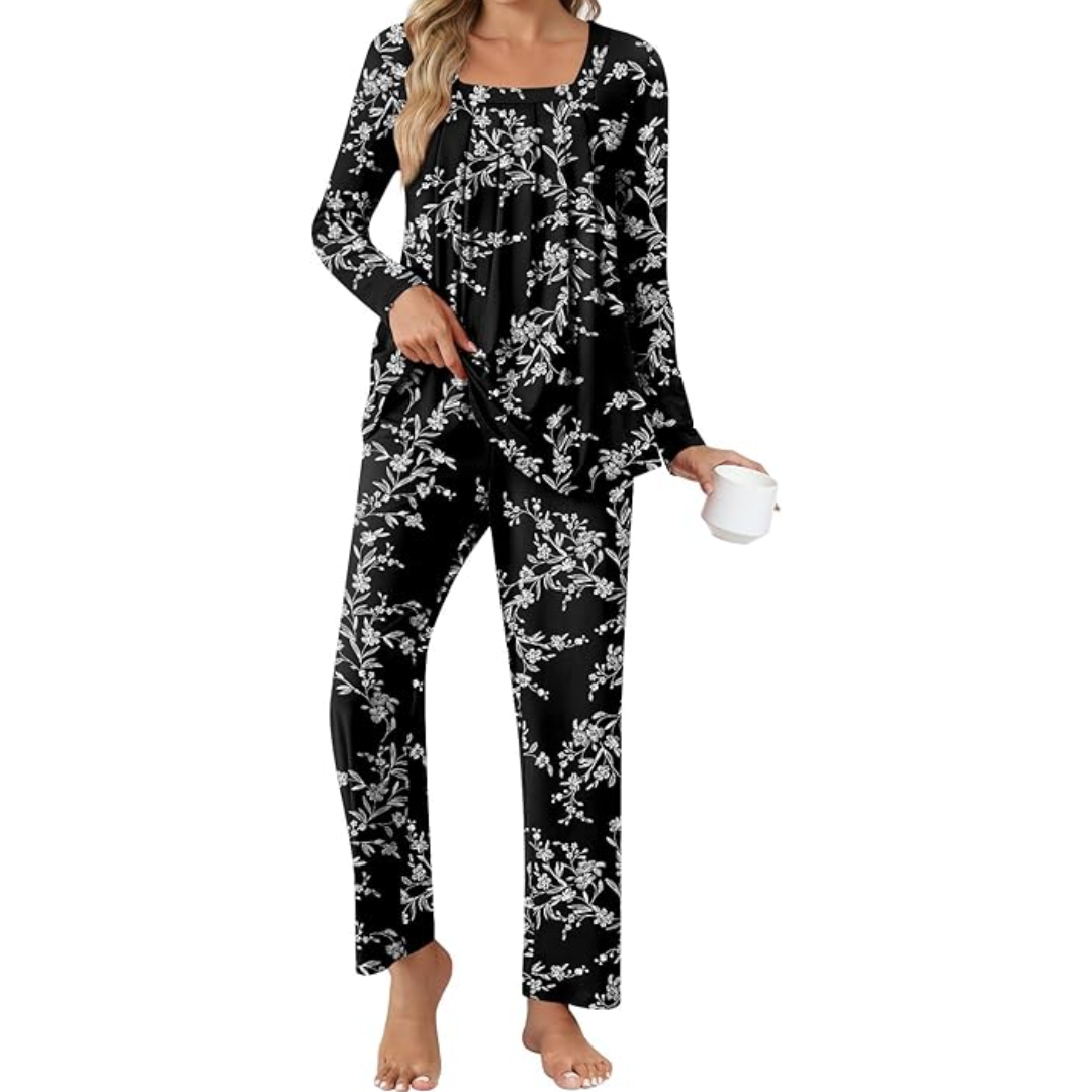 Comfy 2-Piece Lounge Pajama with Pockets - Laetitia-Black & White-M-Nora Luxe