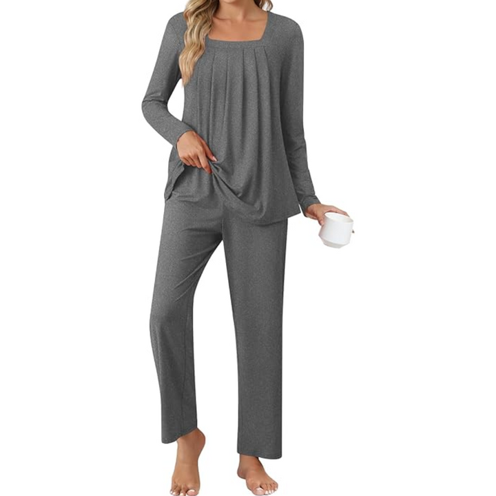 Comfy 2-Piece Lounge Pajama with Pockets - Laetitia-Mixed Gray-M-Nora Luxe