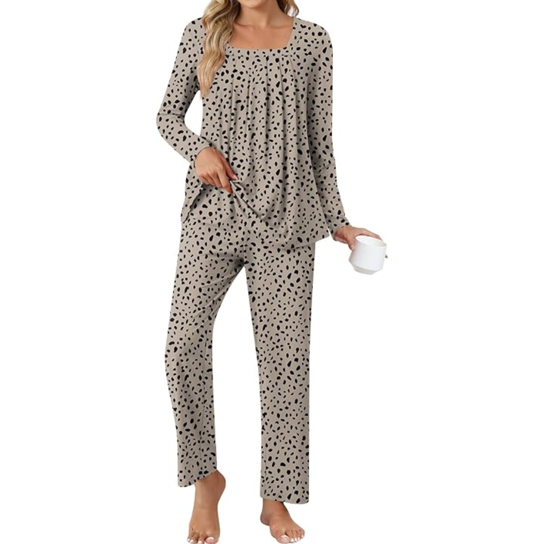 Comfy 2-Piece Lounge Pajama with Pockets - Laetitia-Spotted Brown-M-Nora Luxe
