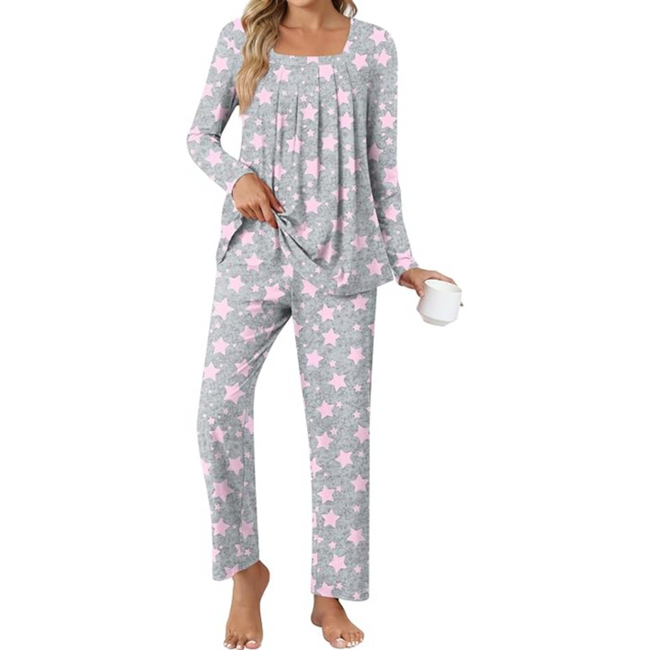 Comfy 2-Piece Lounge Pajama with Pockets - Laetitia-Star Gray-M-Nora Luxe