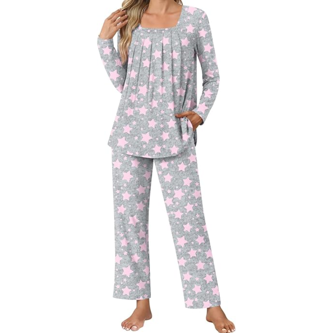 Comfy 2-Piece Lounge Pajama with Pockets - Laetitia-Star Gray-M-Nora Luxe