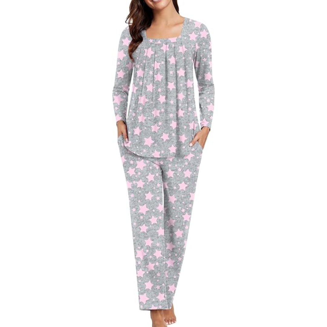 Comfy 2-Piece Lounge Pajama with Pockets - Laetitia-Star Gray-M-Nora Luxe