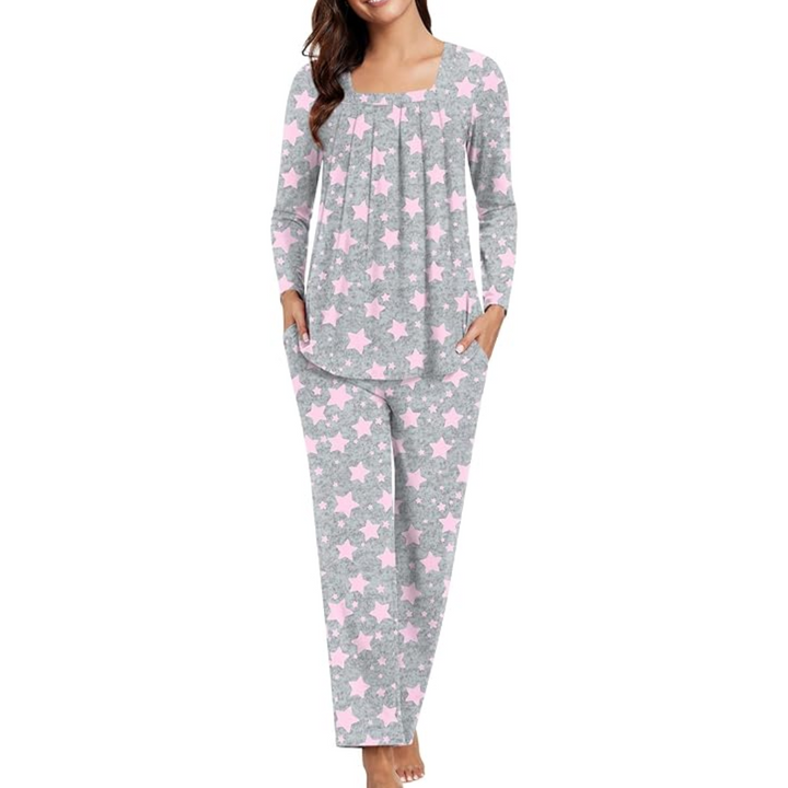 Comfy 2-Piece Lounge Pajama with Pockets - Laetitia-Star Gray-M-Nora Luxe