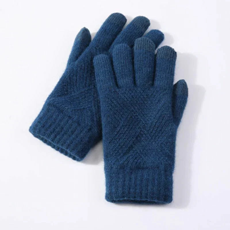 Comfy Knitted Women's Gloves - Isabelle-Dark Blue-Nora Luxe