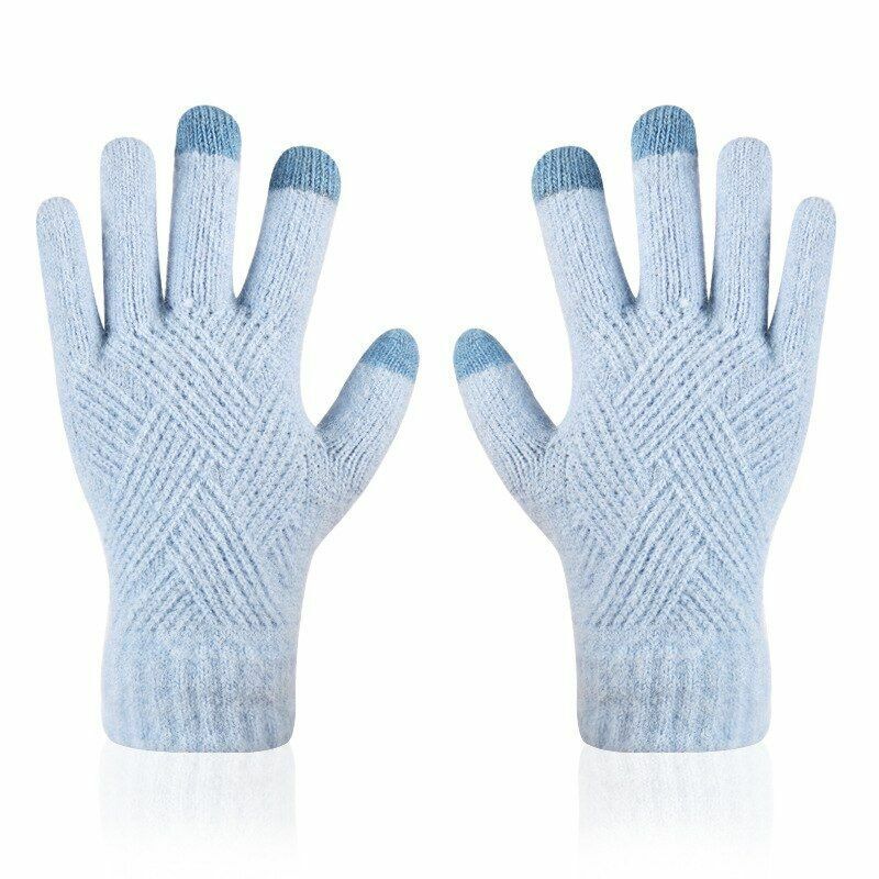 Comfy Knitted Women's Gloves - Isabelle-Light Blue-Nora Luxe
