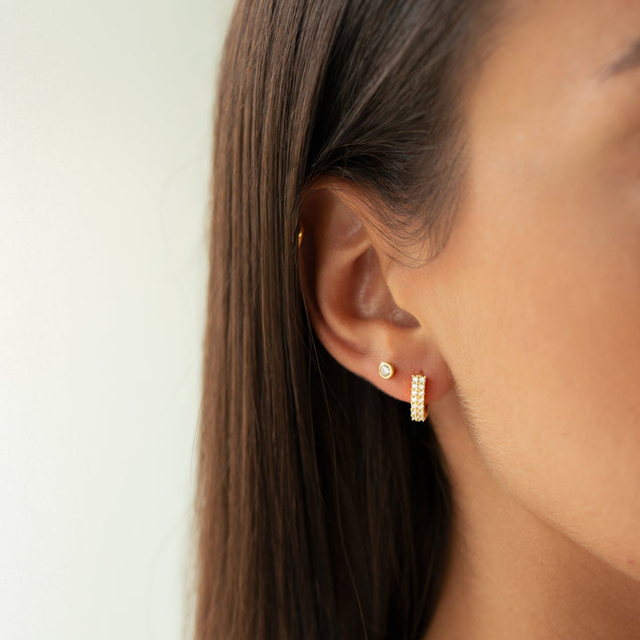 Compact Circle Earrings - Amira-Gold-White-Nora Luxe