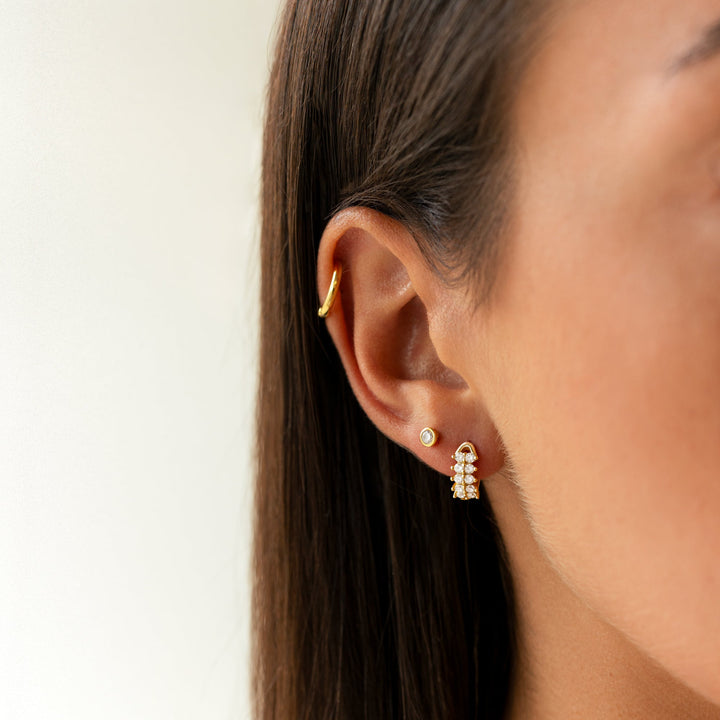 Compact Circle Earrings - Amira-Gold-White-Nora Luxe