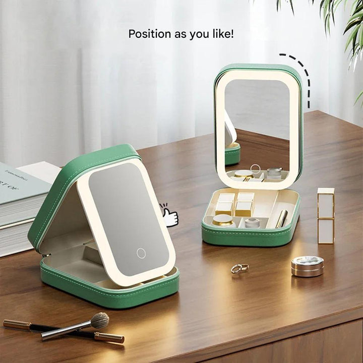 Compact Illuminated Makeup Organizer for Travel - Liora-Green-The Livary