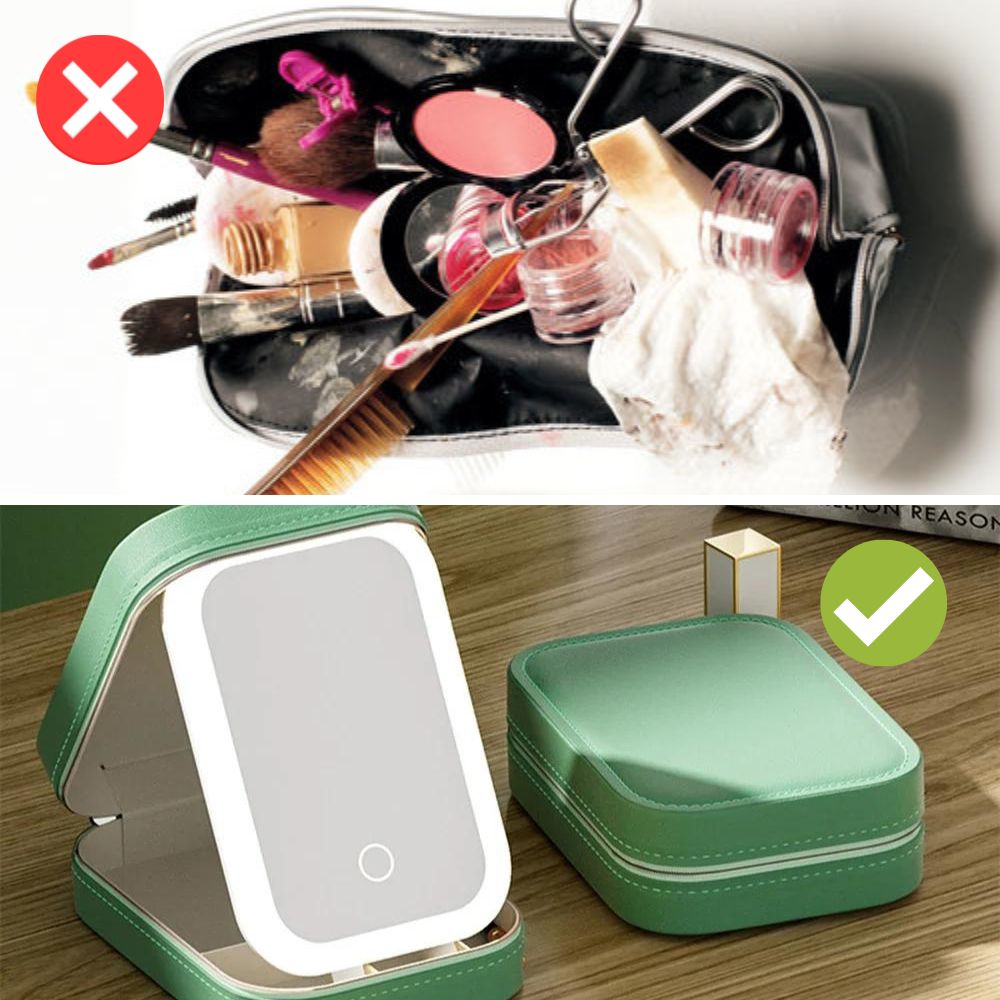 Compact Illuminated Makeup Organizer for Travel - Liora-Green-The Livary