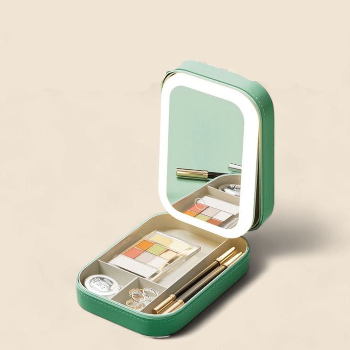 Compact Illuminated Makeup Organizer for Travel - Liora-Green-The Livary