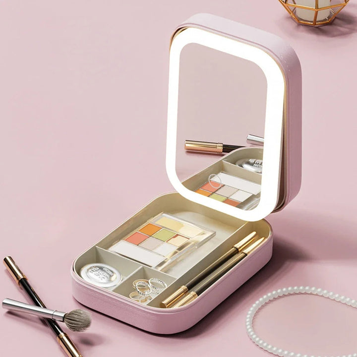 Compact Illuminated Makeup Organizer for Travel - Liora-Pink-The Livary