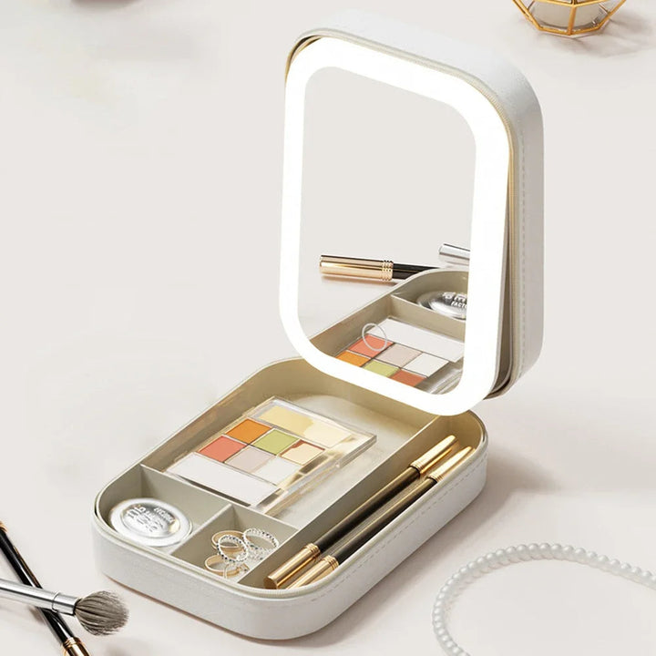 Compact Illuminated Makeup Organizer for Travel - Liora-White-The Livary