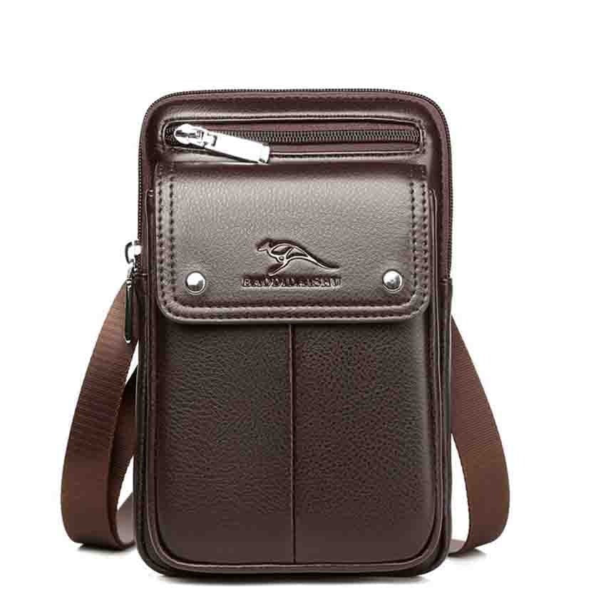 Compact PU Leather Crossbody Bag for Men with Adjustable Strap