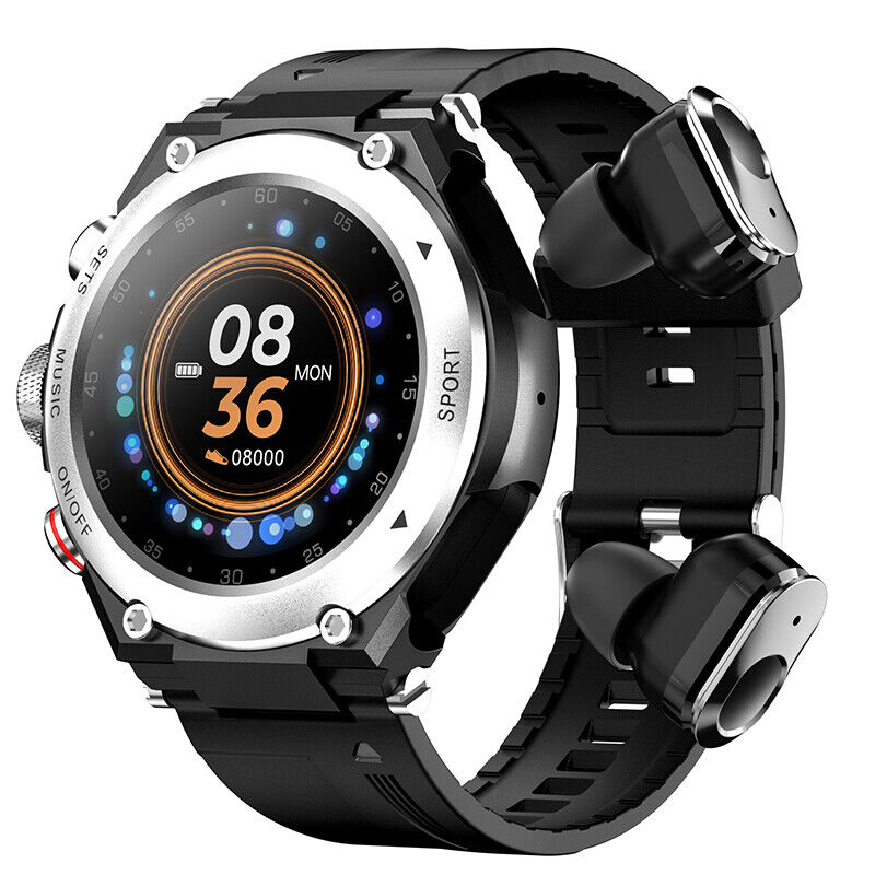Complete Smartwatch with Integrated Wireless Earbuds - AlphaX-Black-Nora Luxe