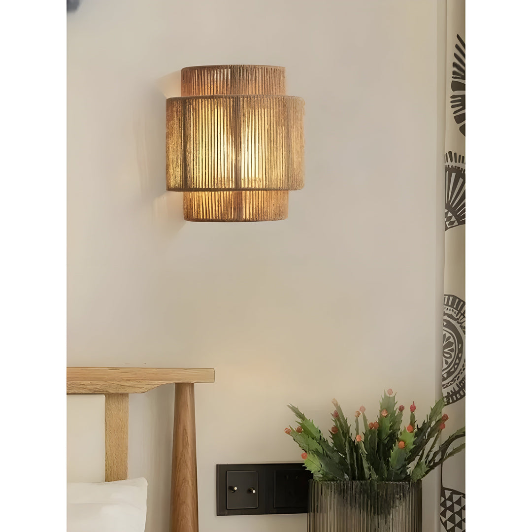 Contemporary Rattan Woven Wall Lamp - WeaveGlow-Beige-Nora Luxe