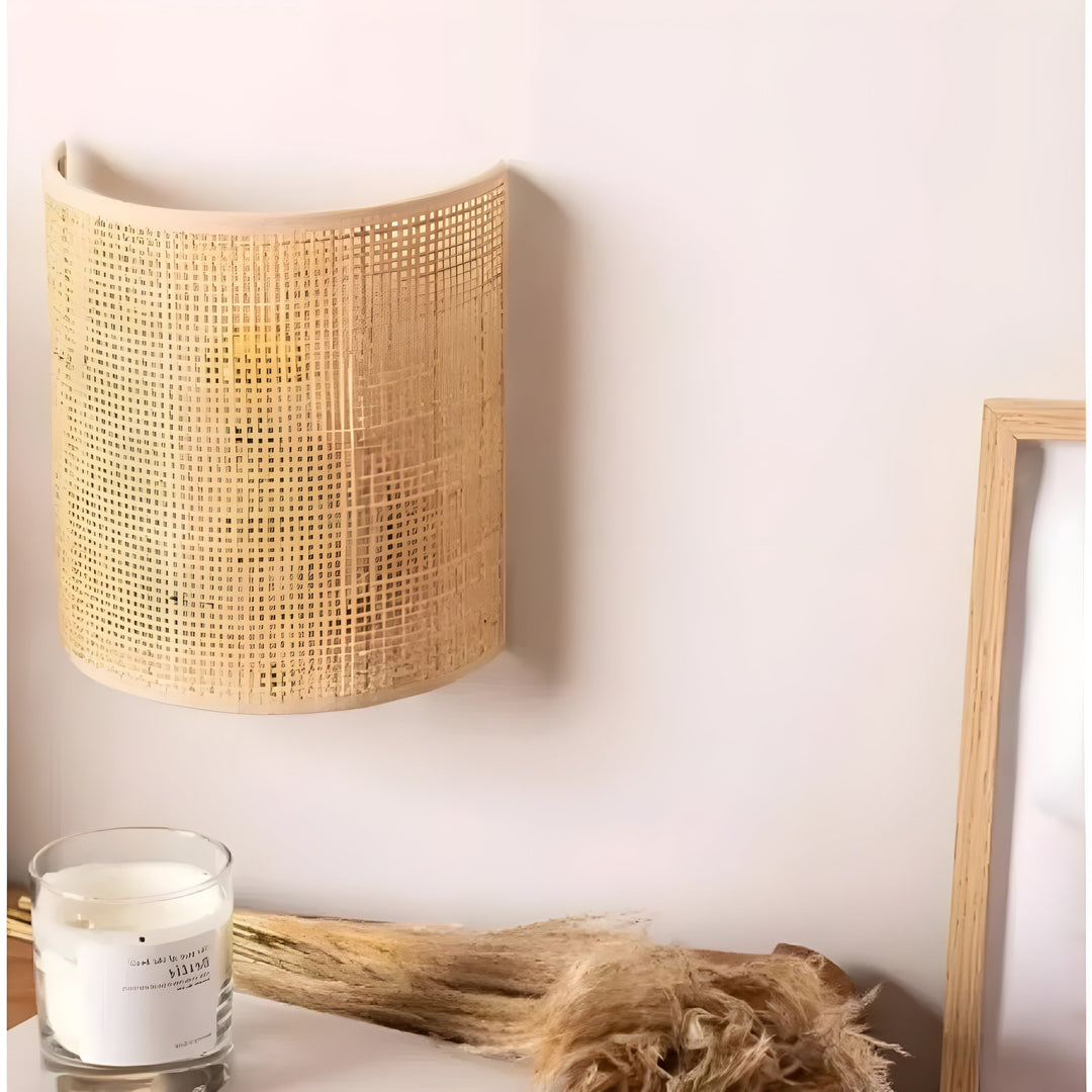 Contemporary Rattan Woven Wall Lamp - WeaveGlow-Beige-Nora Luxe