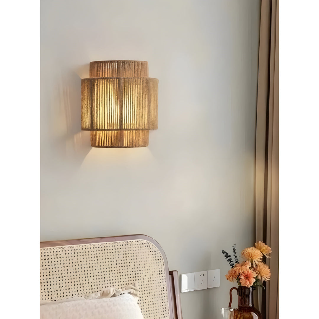 Contemporary Rattan Woven Wall Lamp - WeaveGlow-Beige-Nora Luxe