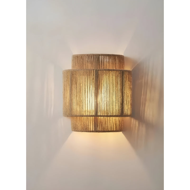Contemporary Rattan Woven Wall Lamp - WeaveGlow-Beige-Nora Luxe