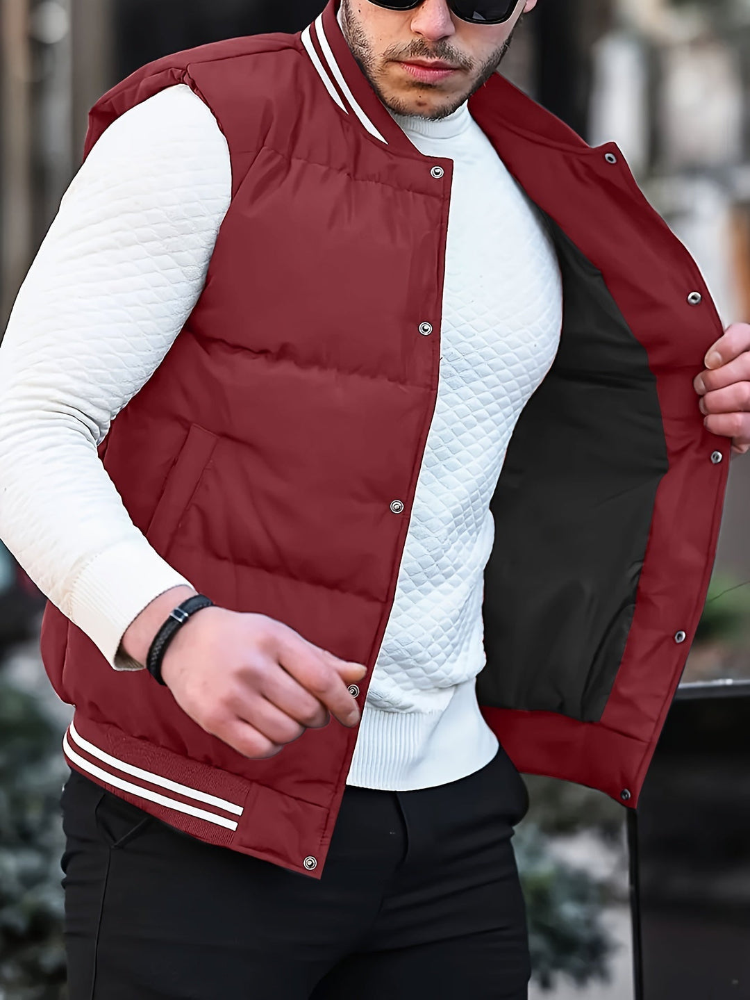 Contrast Colour Striped Gilet - Noah-Bordeaux red-XS-Nora Luxe