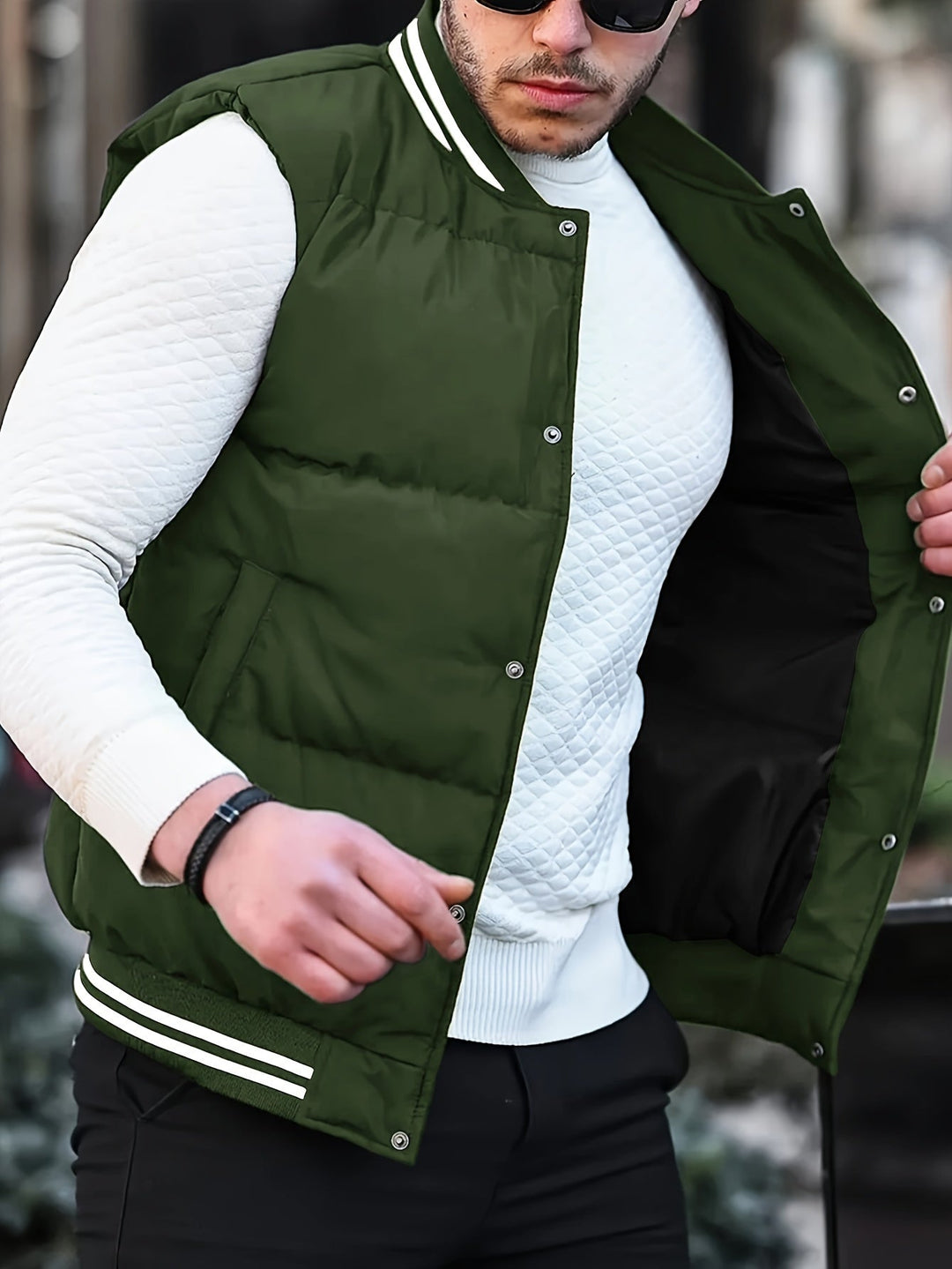 Contrast Colour Striped Gilet - Noah-Olive green-XS-Nora Luxe