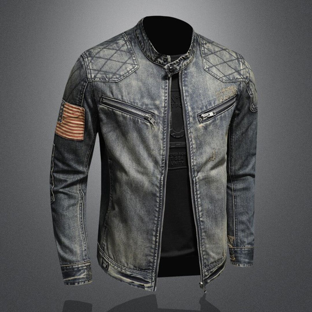 Cool Denim Jacket for Men - Rafael-Denim with Flag-S-Nora Luxe