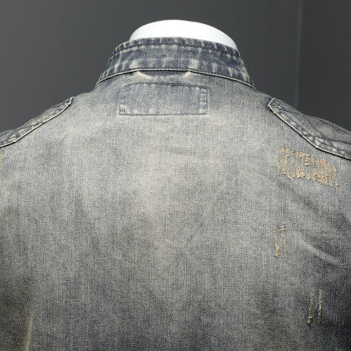 Cool Denim Jacket for Men - Rafael-Denim with Flag-S-Nora Luxe