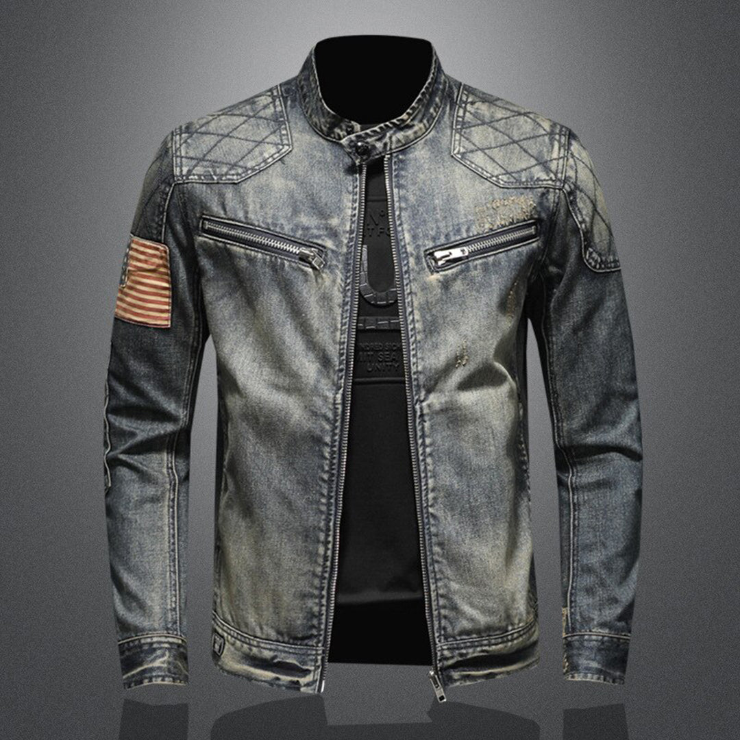 Cool Denim Jacket for Men - Rafael-Denim with Flag-S-Nora Luxe