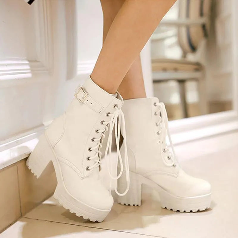 Cool Lace-up Shoes with Buckle and Profile Sole - Luna-White-4.0-Nora Luxe