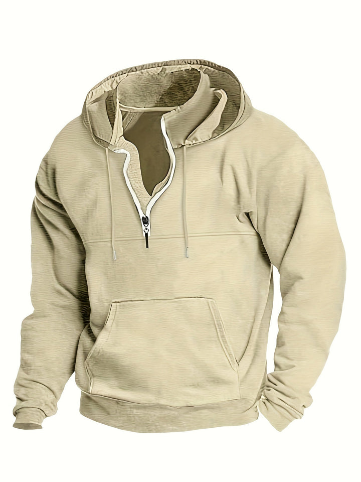 Cool Men's Hoodie with Half Zip - Archer-Beige-M-Nora Luxe