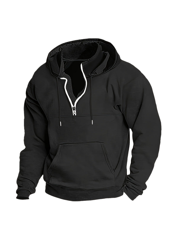 Cool Men's Hoodie with Half Zip - Archer-Black-M-Nora Luxe