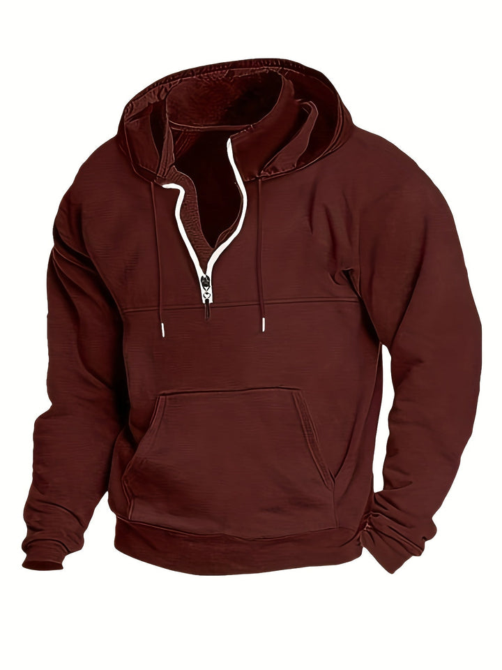 Cool Men's Hoodie with Half Zip - Archer-Bordeaux red-M-Nora Luxe