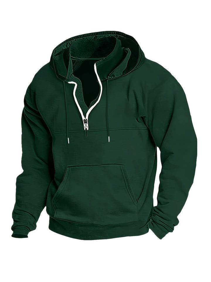 Cool Men's Hoodie with Half Zip - Archer-Dark green-M-Nora Luxe