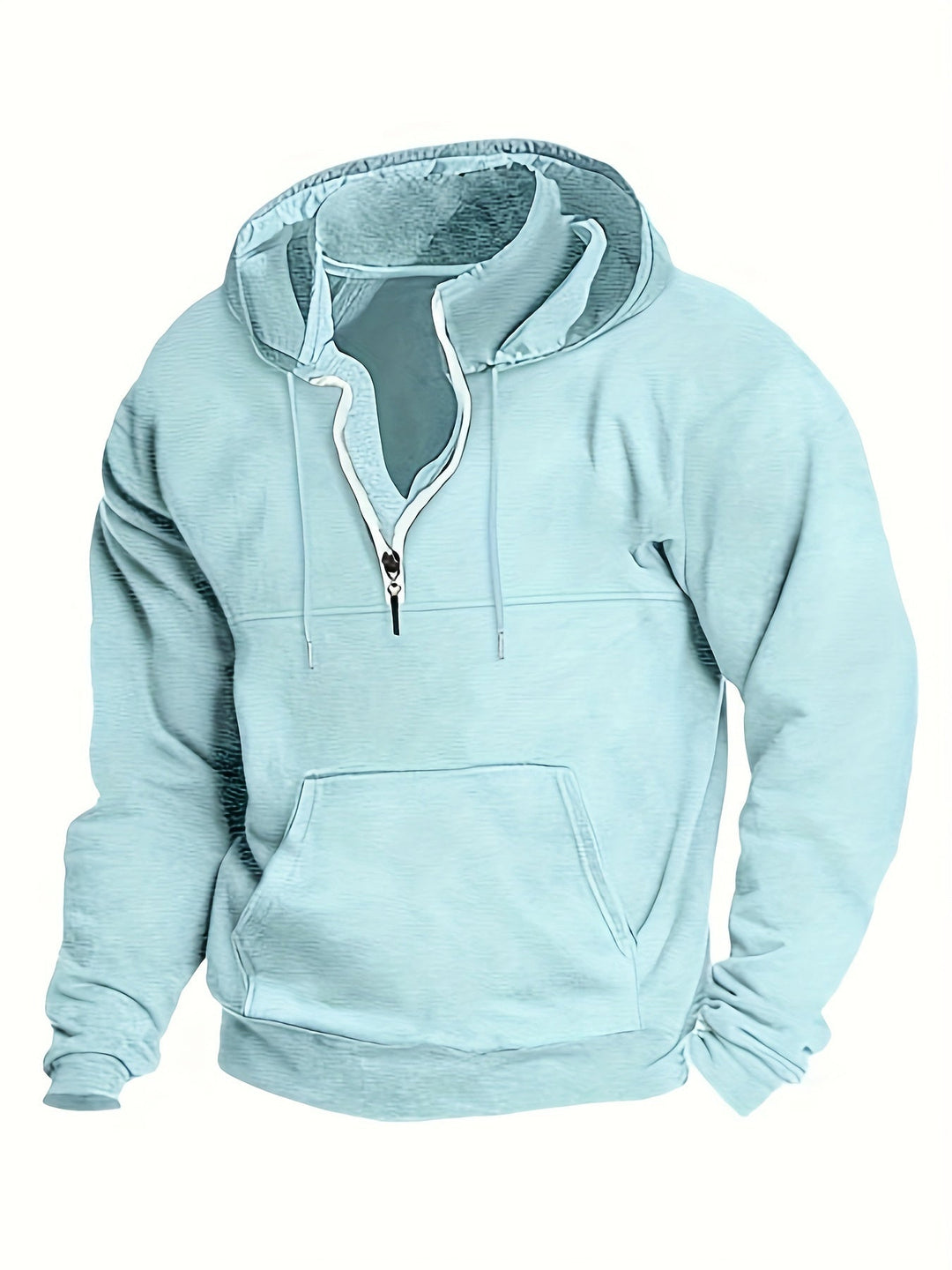Cool Men's Hoodie with Half Zip - Archer-Light bue-M-Nora Luxe