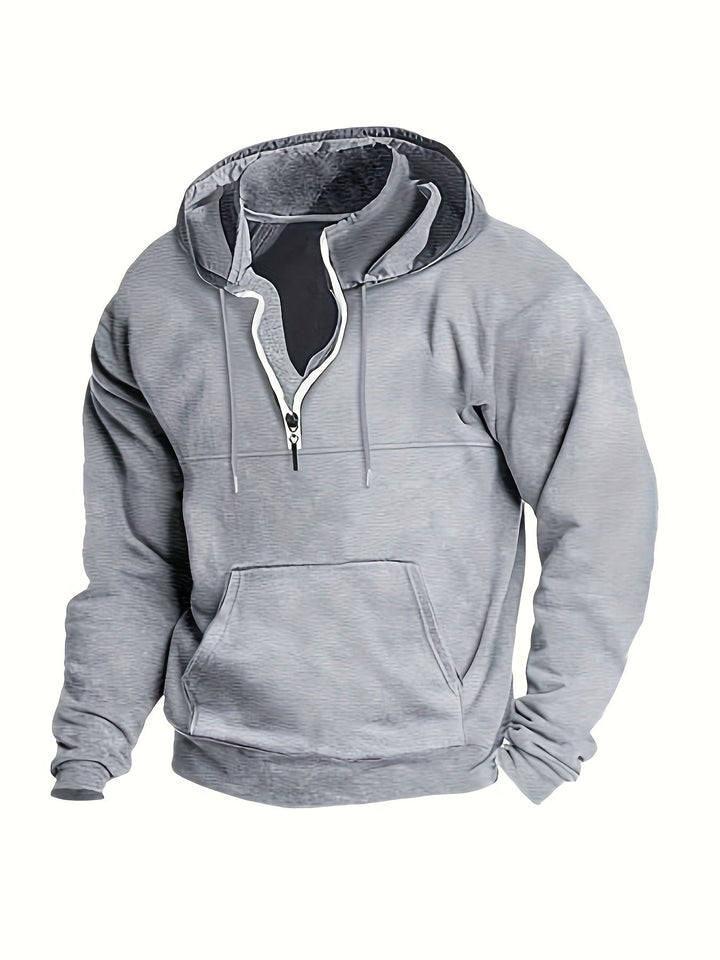 Cool Men's Hoodie with Half Zip - Archer-Light gray-M-Nora Luxe