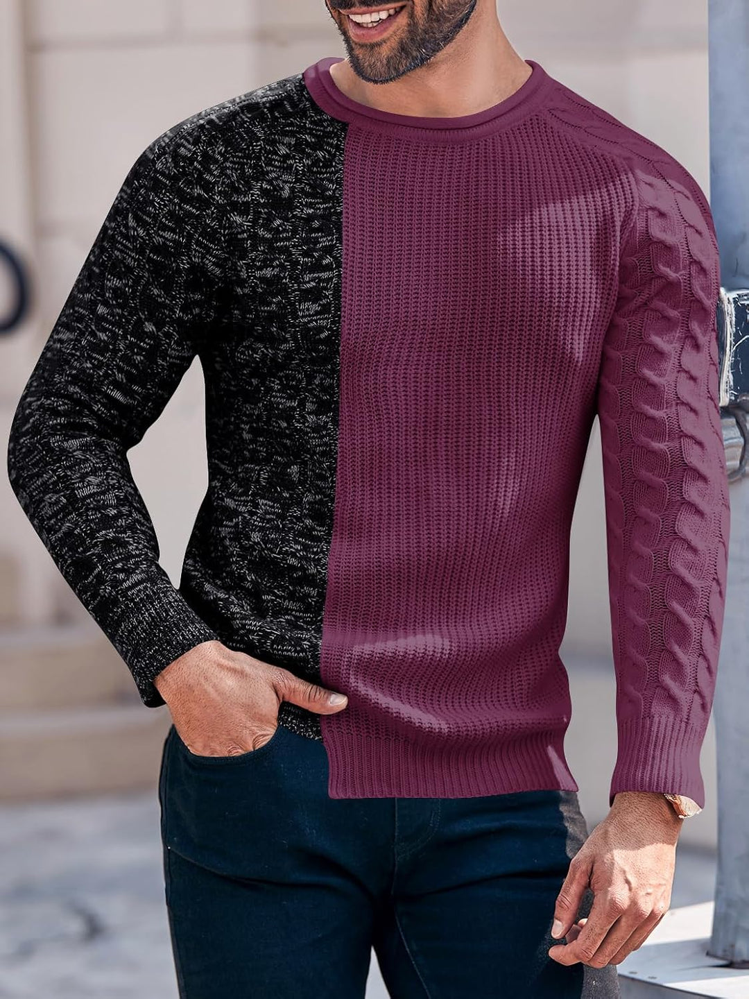 Cool Men's Sweater - Damian-White Gray-M-Nora Luxe