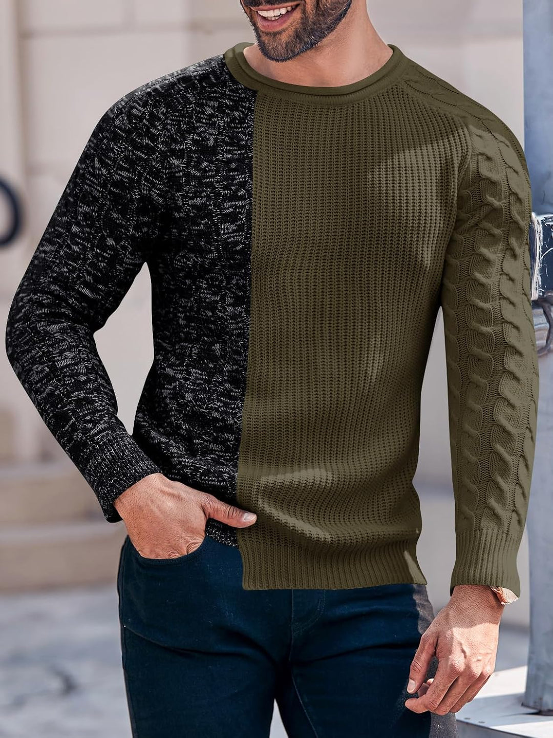 Cool Men's Sweater - Damian-White Gray-M-Nora Luxe