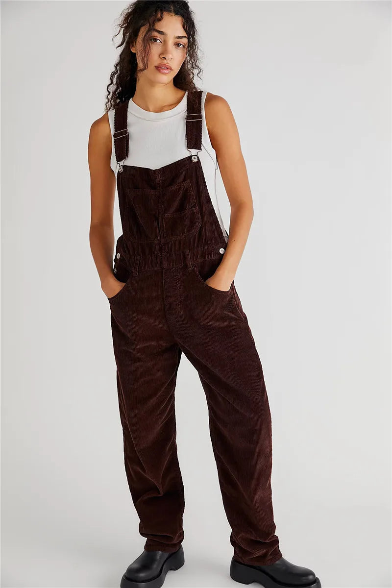 Corduroy Vintage Denim Dungarees - Harper-Chocolate brown-S-Nora Luxe