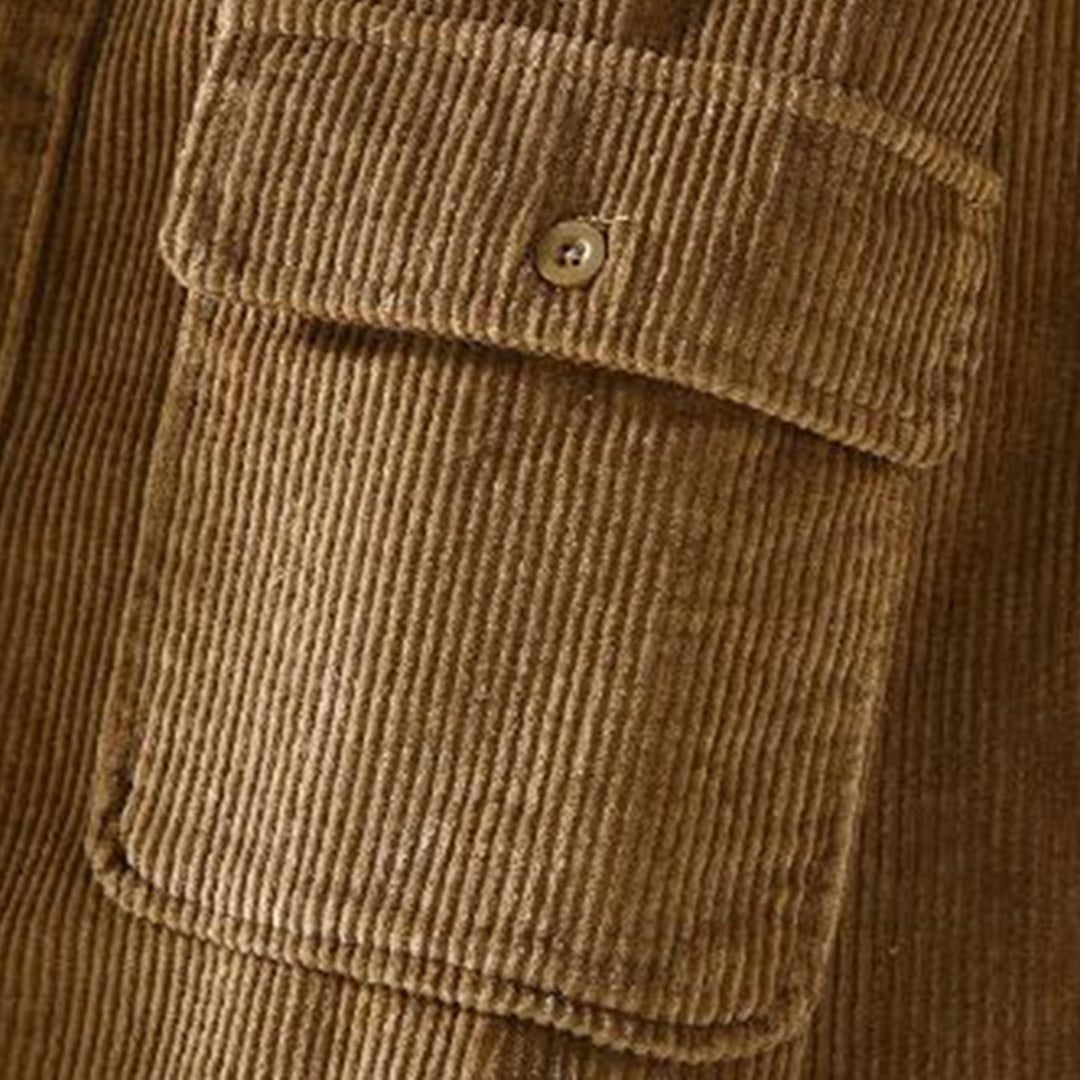 Corduroy Winter Shirt for Men - Dorian-Khaki-M-Nora Luxe