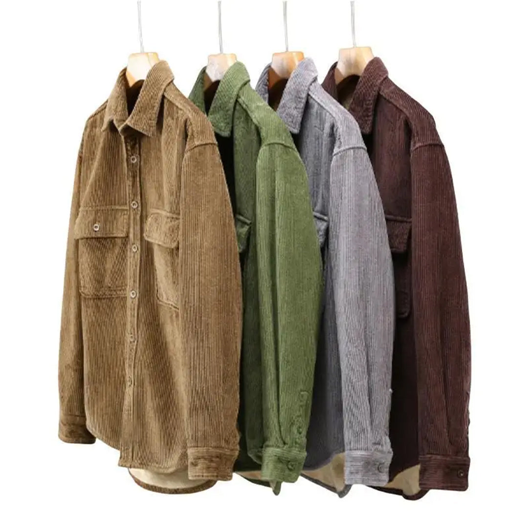 Corduroy Winter Shirt for Men - Dorian-Khaki-M-Nora Luxe