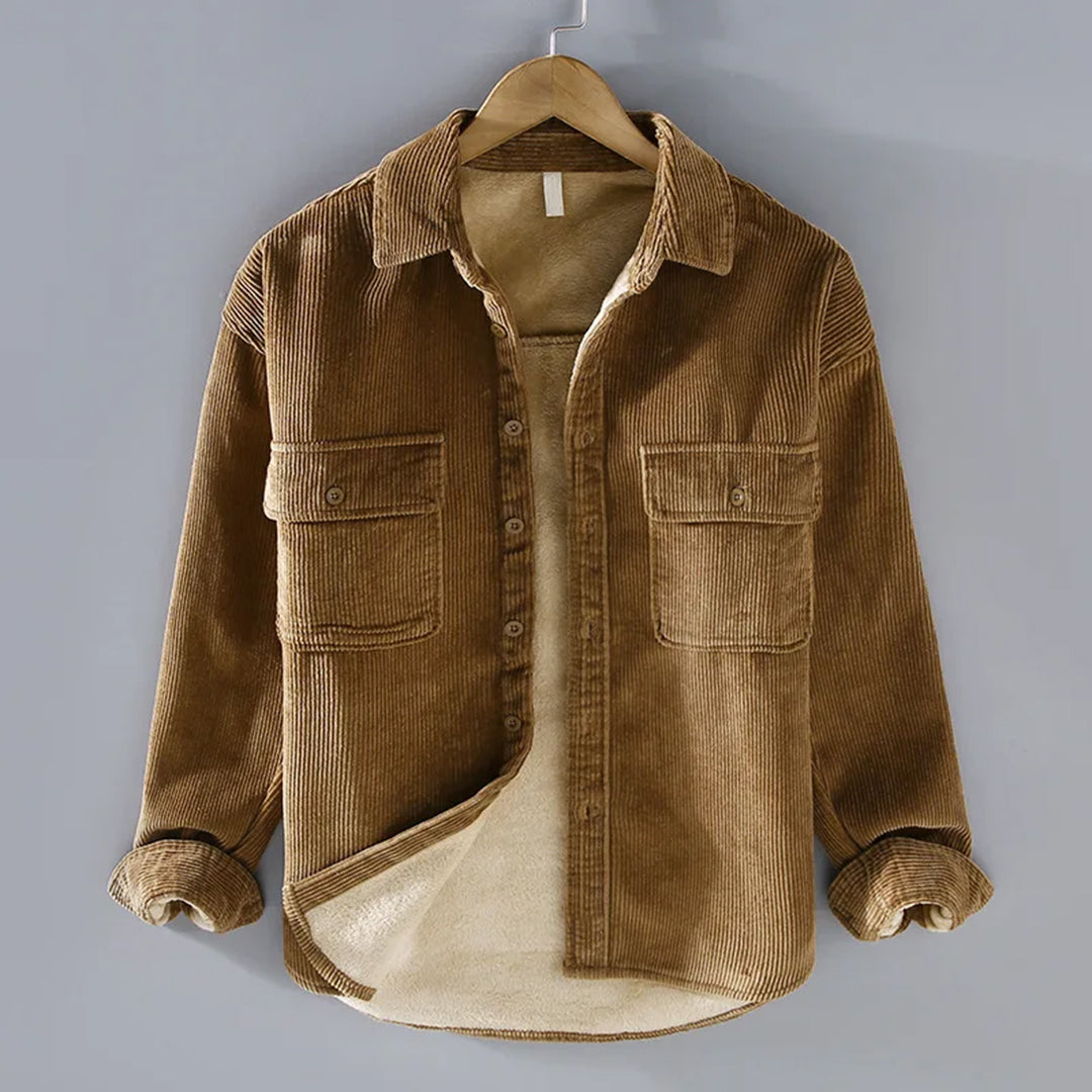 Corduroy Winter Shirt for Men - Dorian-Khaki-M-Nora Luxe