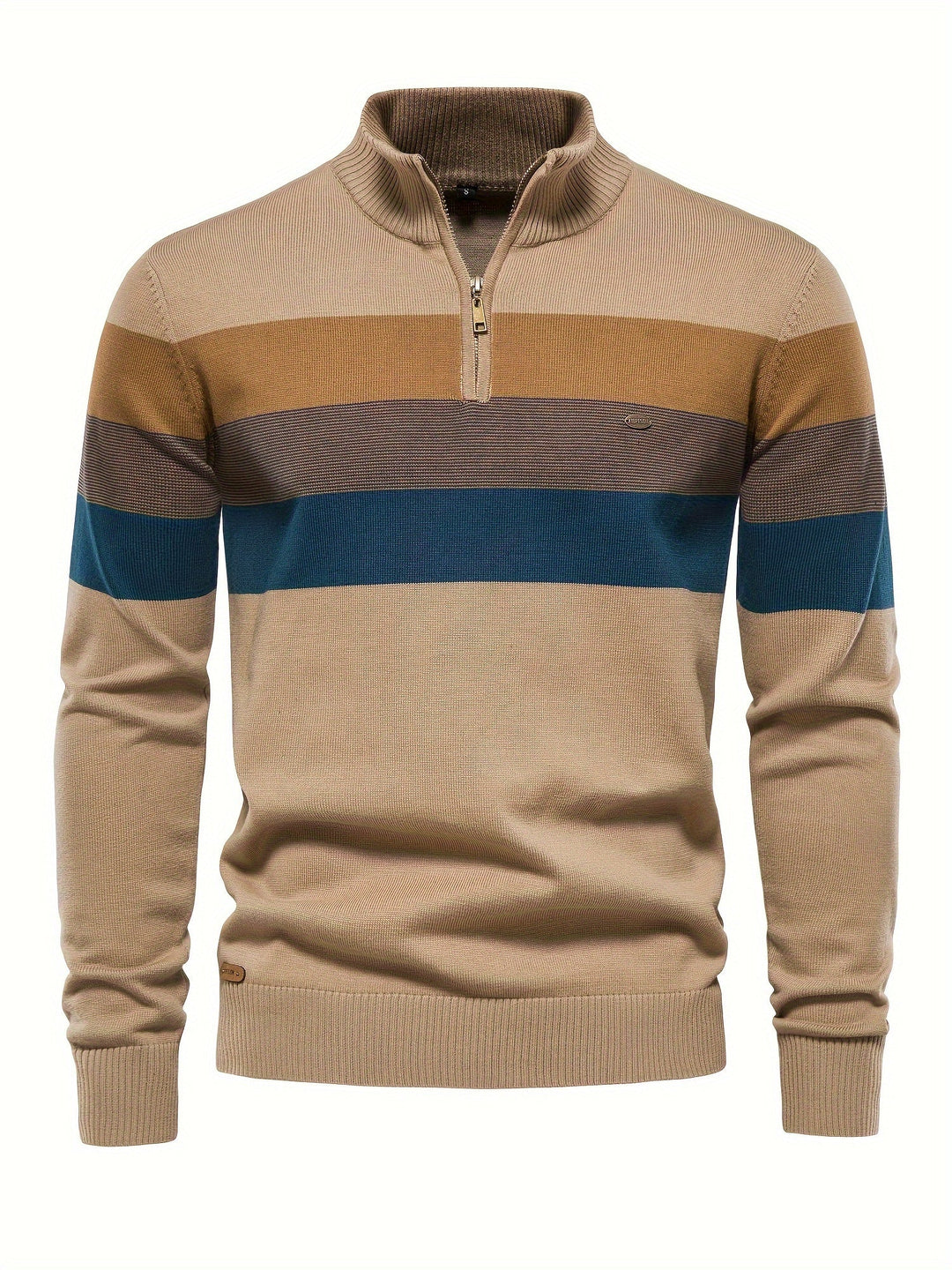 Cotton Knit Men's Sweater - Wyatt-Khaki-S-Nora Luxe