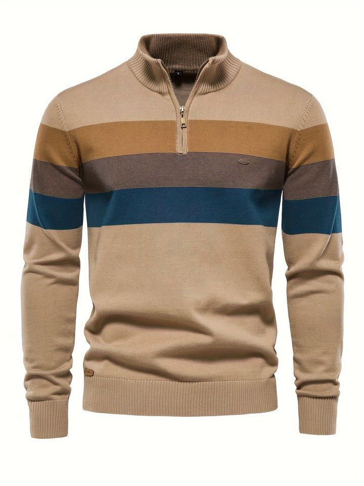 Cotton Knit Men's Sweater - Wyatt-Khaki-S-Nora Luxe