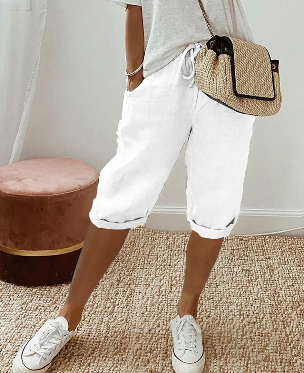 Cotton Ladies' Shorts - BreezeFlow-White-S-Nora Luxe
